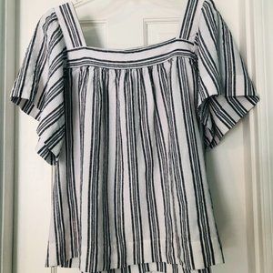 LOFT White & Black Striped Square-Neck Blouse
